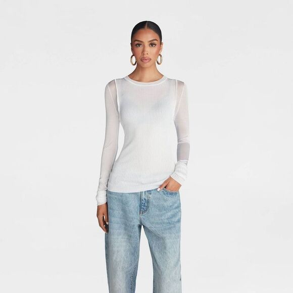 KBB by Kahlana Sweaters - KBB by KAHLANA Women's Long Sleeve 'The Layered Sheer Top' - White M